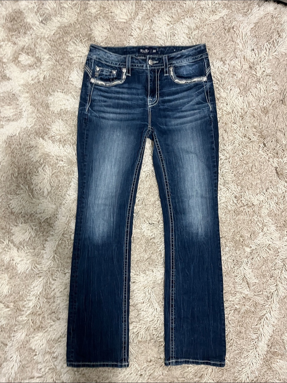Miss Me Indigo Bootcut Jeans with Faded Thighs